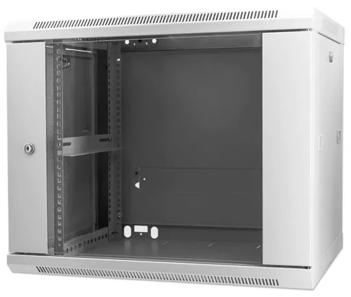 Intellinet Network Cabinet, Wall Mount (Standard), 9U, Usable Depth 500mm/Width 540mm, Grey, Assembled, Max 60kg, Metal & Glass Door, Back Panel, Removeable Sides, Suitable also for use on desk or floor, 19",Parts for wall install (eg screws/rawl plugs) n