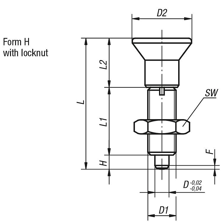 Indexing Plunger. Thread Size M8. Thread Pitch 1mm. Pin Diameter 4mm. Without Locking Slot. Hardened. Stainless Steel.