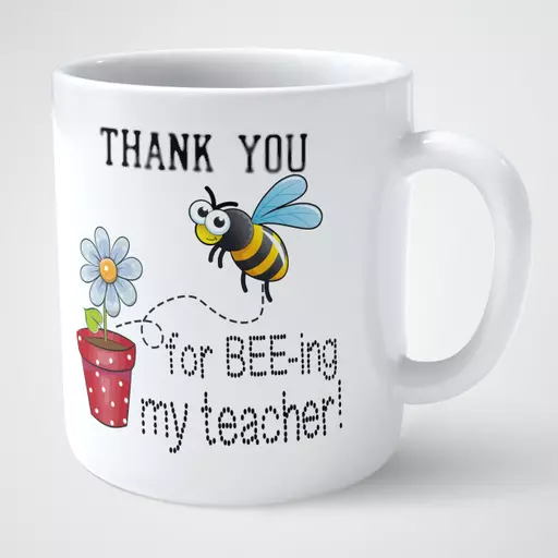 End-of-year teacher gift mug - 'Thank you for being my teacher' with student name