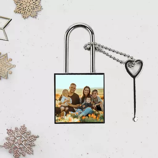 Personalised Square Metal Photo Padlock with Key