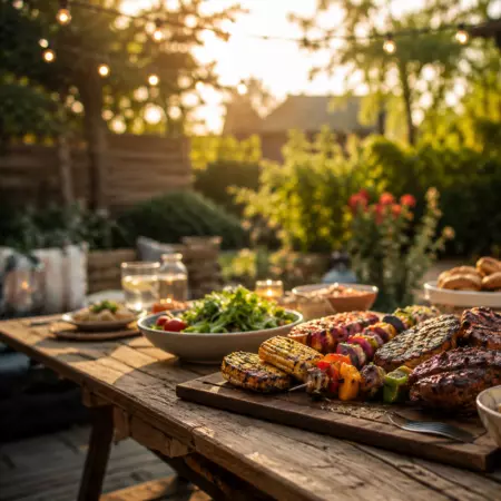 Outdoor BBQ cooking setup