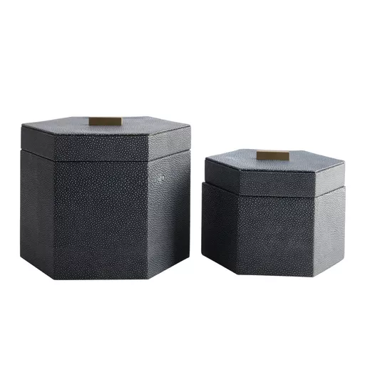 Hexagonal Blue Trinket Boxes, Cardona, Set of 2