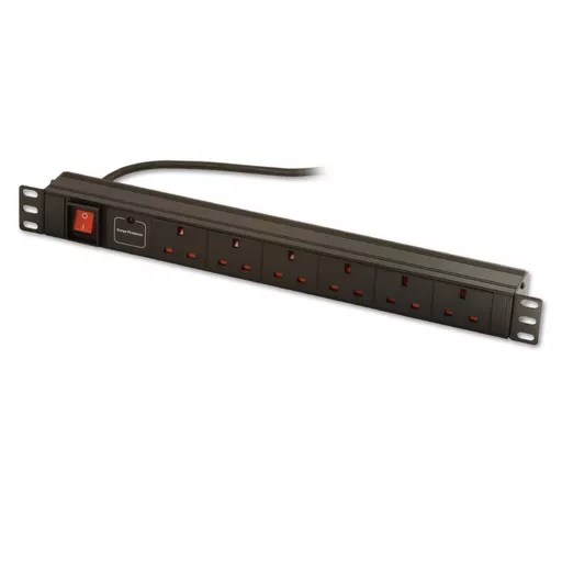 Lindy 1U 6 Way UK Surge Protected Sockets, Horizontal PDU with UK Plug - black