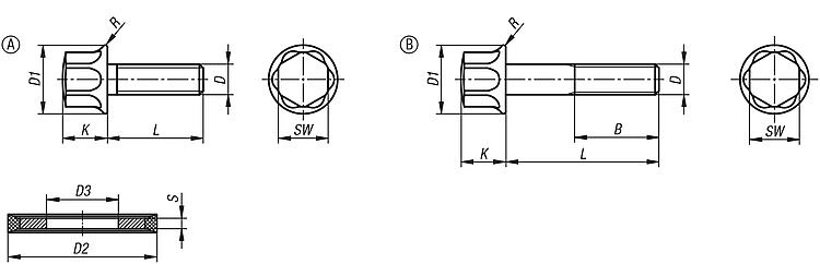 Hygienic Hex Head Bolt With Hygienic Seal & Shim Washer. 70 EPDM 291 Black. M12x45mm. 316 Stainless Steel.