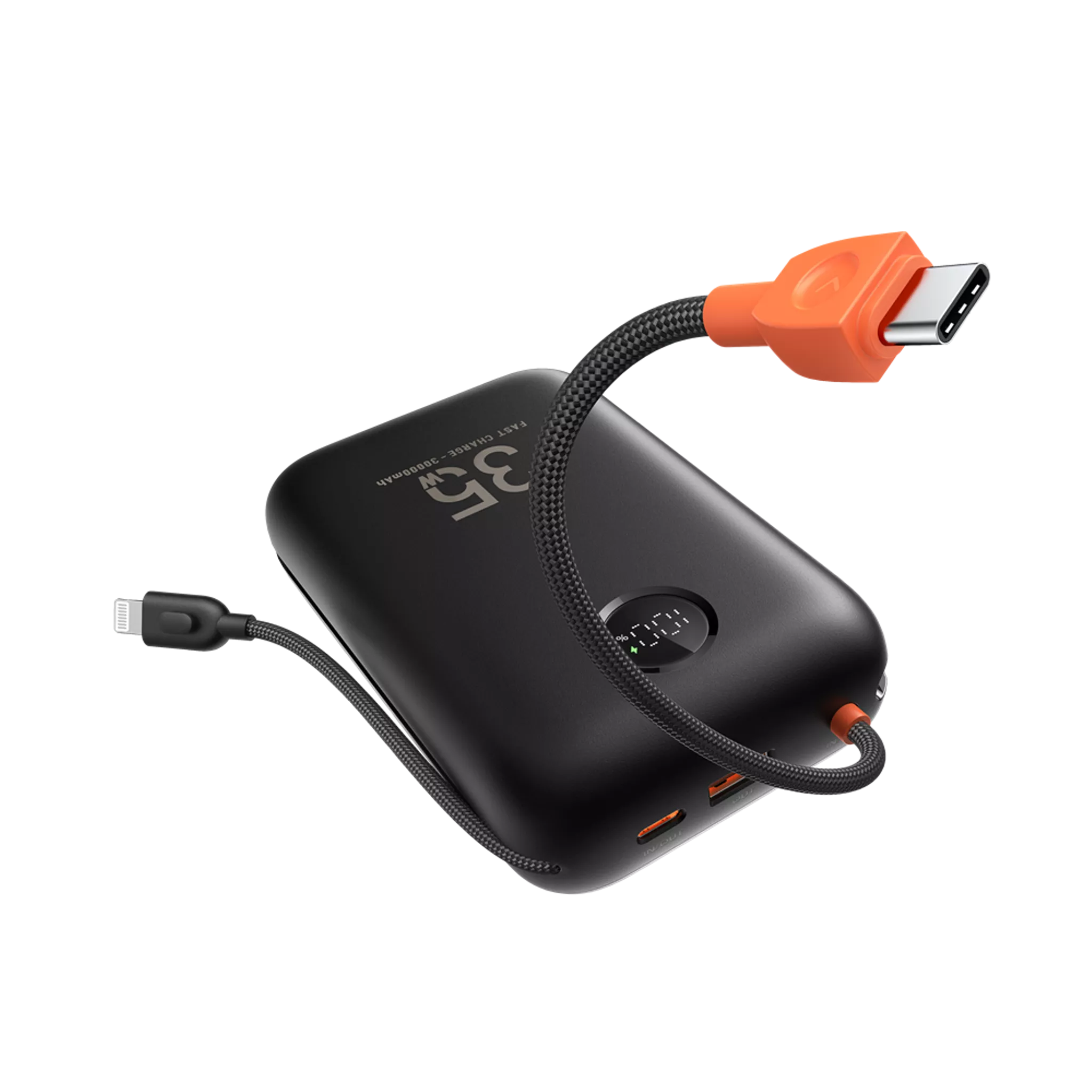35W PD Digital Display Powerbank With Built In Non-MFI Lightning & USB-C Cable in Default