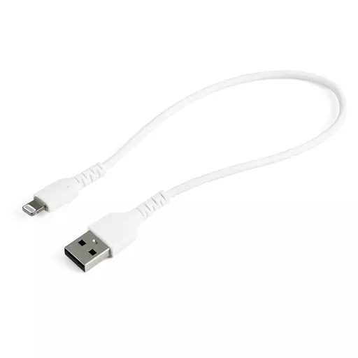 StarTech.com 12inch (30cm) Durable White USB-A to Lightning Cable - Heavy Duty Rugged Aramid Fiber USB Type A to Lightning Charger/Sync Power Cord - Apple MFi Certified iPad/iPhone 12
