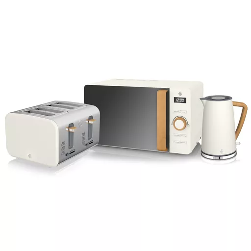 Nordic 4 Slice Toaster, Cordless Kettle and Digital Microwave bundle in White