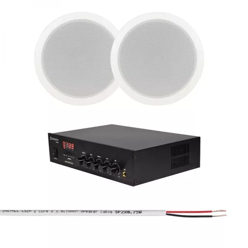 Adastra DM25 Mixer-Amplifier with x2 AC6V 6.5 Background Music System Bundle - White