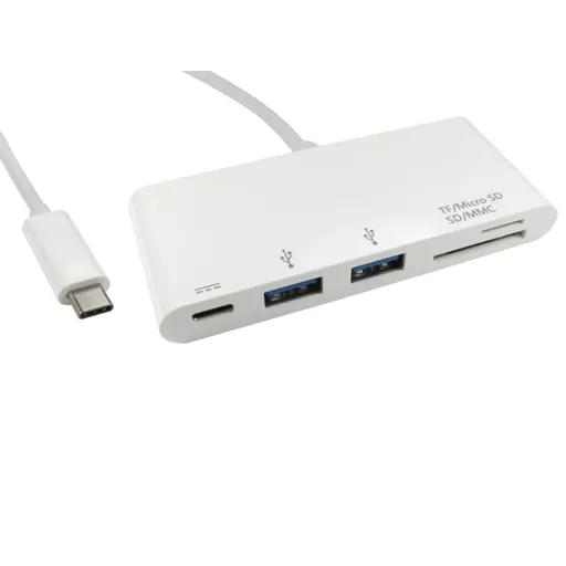 USB Type-C to 2 Port USB Hub & Card Reader (with PD Function), 15CM