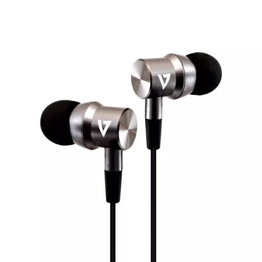 V7 3.5 mm Noise Isolating Stereo Earbuds with In-line Mic, iPad, iPhone, Mp3, iPod, iPad, Tablets, Smartphone, Laptop Computer, Chromebook, PC, Aluminum