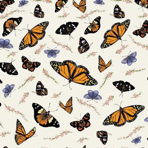 Cream Butterflies Textile