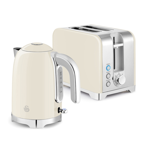 Swan Cream Solace Kitchen Set, 1.7L Kettle & 2 Slice Toaster