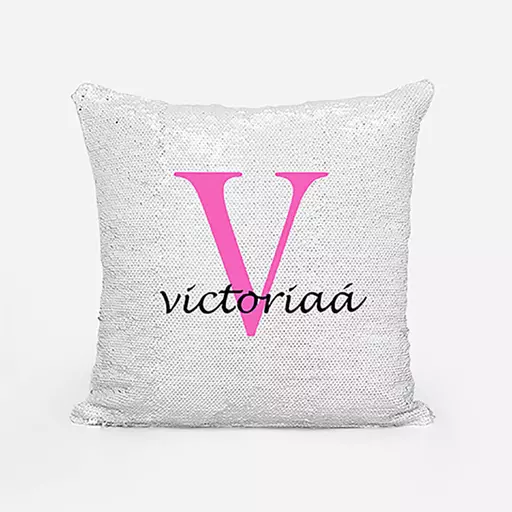Personalised Sequin Magic Cushion For Her - Initial V and Name