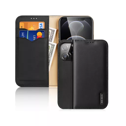 Dux Ducis - Hivo Genuine Leather Wallet for iPhone 13 Pro - Black