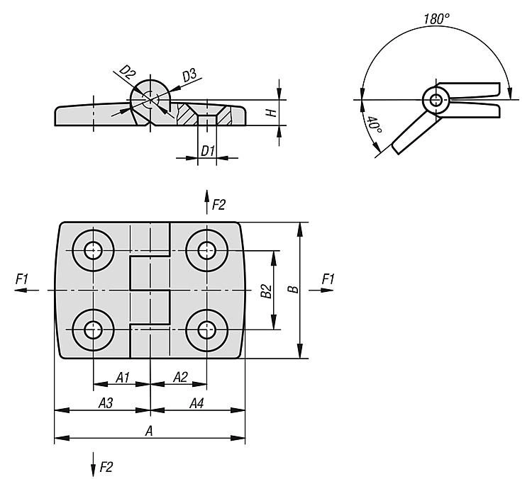 Hinge. Plastic & Stainless Steel. 64.5x48mm.
