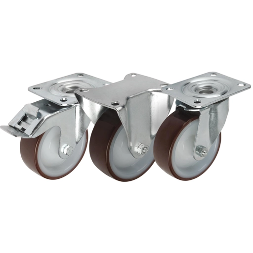 K1764 - Steel Plate Swivel and Fixed Castors With Abrasion Resistant Polyurethane Tread