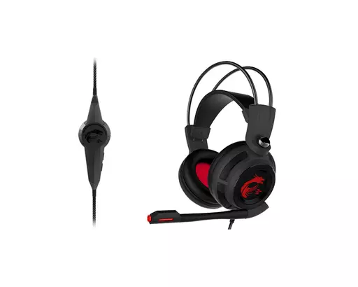 MSI DS502 7.1 Virtual Surround Sound Gaming Headset 'Black with Ambient Dragon Logo, Wired USB connector, 40mm Drivers, inline Smart Audio Controller, Ergonomic Design'