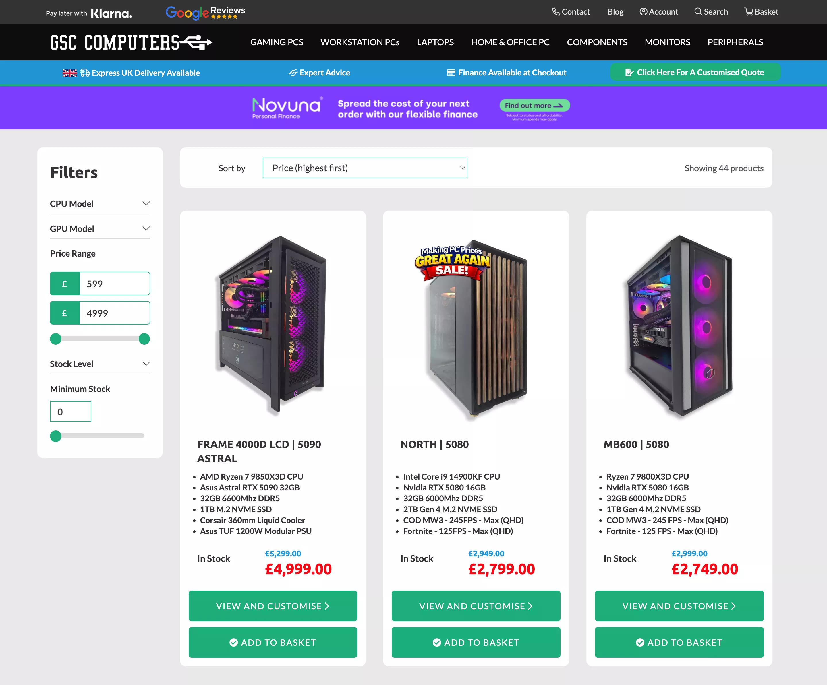 Screenshot of the GSC Computers Website Category page