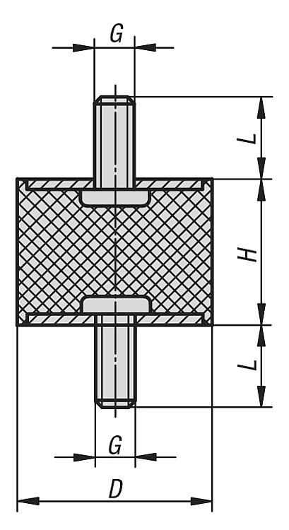 Rubber Metal Buffer. Anti Vibration Mount. 30mm Diameter. 20mm High. M8x23mm Thread. Stainless Steel.