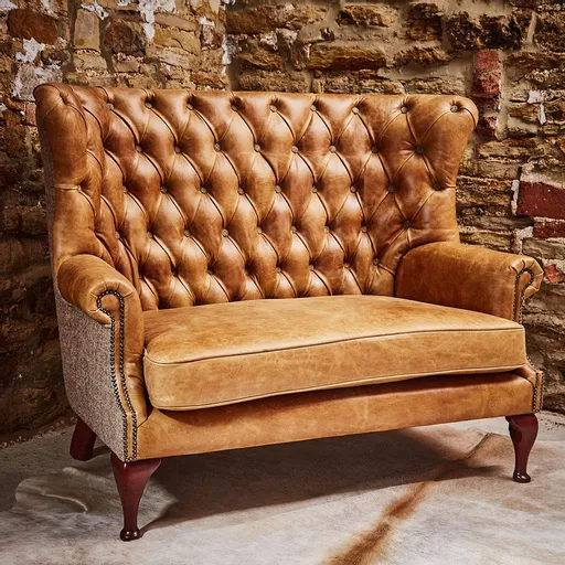 Tudor Leather & Harris Tweed Sofa