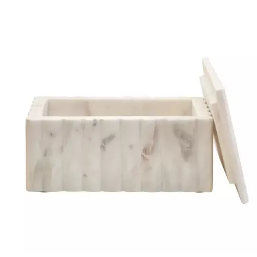 -Rectangular Box Tray, Andelo, White Marble