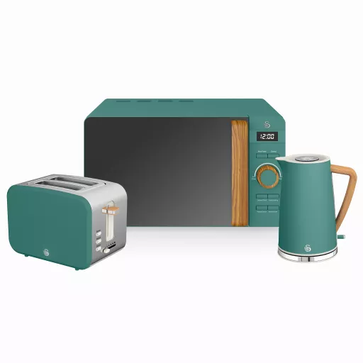 Nordic Grey 2-Slice Toaster, Kettle, and Microwave Bundle