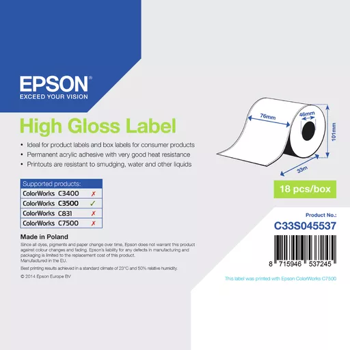 Epson C33S045537 Format-etikettes gloss 76mm x 33m for Epson TM-C 3500