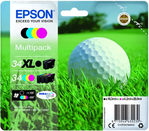 Epson C13T34794010/34XL Ink cartridge multi pack Bk,C,M,Y high-capacity 16,3ml + 3 x 4,2ml Pack=4 for Epson WF-3720