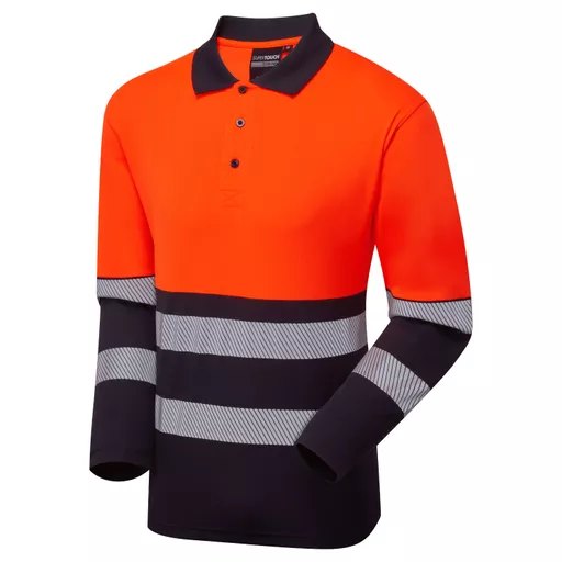 Essentials Hi-Vis Eco Orange/Navy CoolAir Long Sleeve Polo