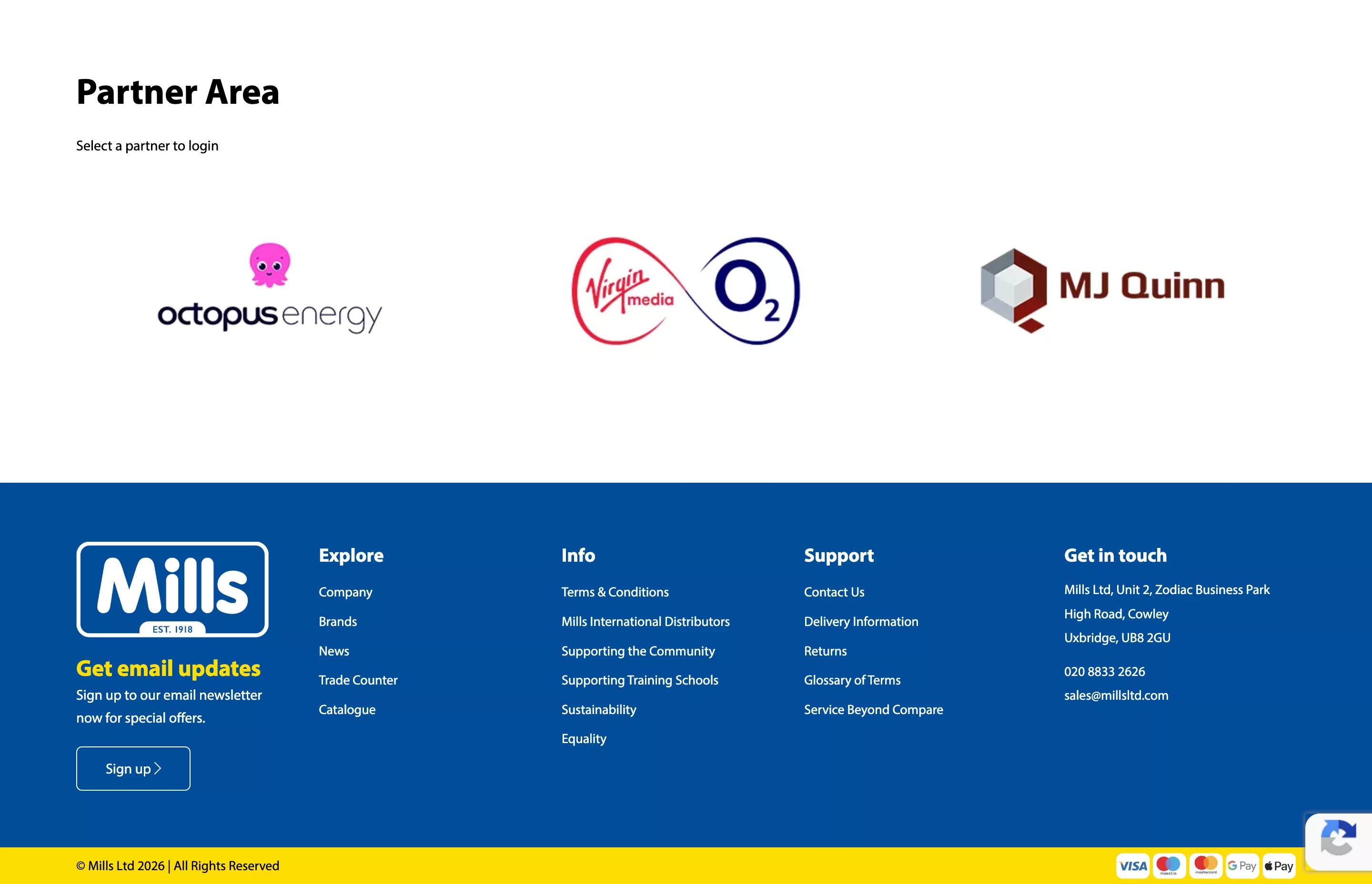 Screenshot of the Mills Ltd website partners page design