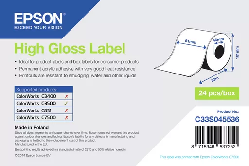 Epson C33S045536 Format-etikettes high-gloss 51mm x 33m for Epson TM-C 3500