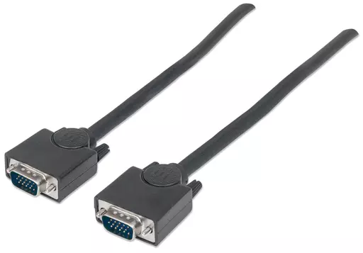 Manhattan VGA Monitor Cable, 3m, Black, Male to Male, HD15, Cable of higher SVGA Specification (fully compatible), Fully Shielded, Lifetime Warranty, Polybag