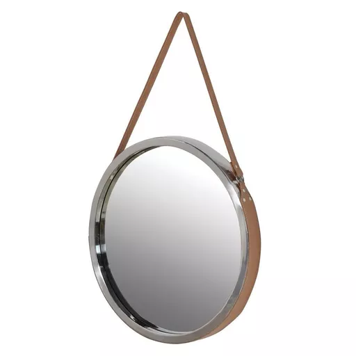 Round Hanging Mirror with Leather Strap