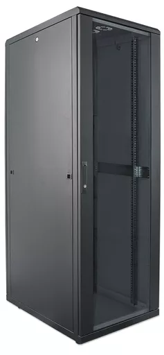 Intellinet Network Cabinet, Free Standing (Standard), 42U, Usable Depth 123 to 573mm/Width 703mm, Black, Flatpack, Max 1500kg, Server Rack, IP20 rated, 19", Steel, Multi-Point Door Lock, One Lock Per Side Panel, Three Year Warranty