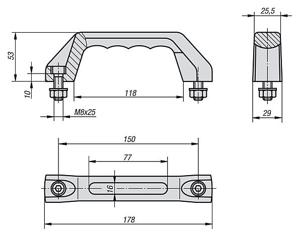 Pull Handle With Soft Grip. 150mm Hole Centres.