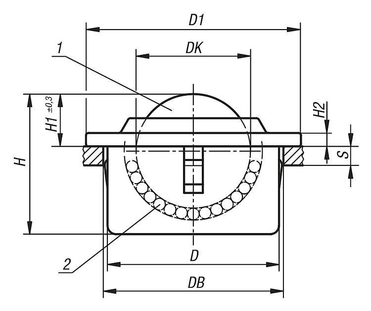 Ball Transfer Unit With Fastening Element. 15.8mm Ball Diameter. Body Steel. Balls Steel.