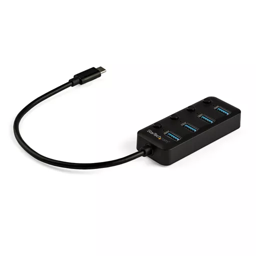 StarTech.com 4 Port USB C Hub - USB-C to 4x USB 3.0 Type-A Ports with Individual On/Off Port Switches - SuperSpeed 5Gbps USB 3.1/3.2 Gen 1 - USB Bus Powered - Portable - 25cm Attached Cable~4 Port USB C Hub - USB-C to 4x USB 3.0 Type-A Ports with Individu