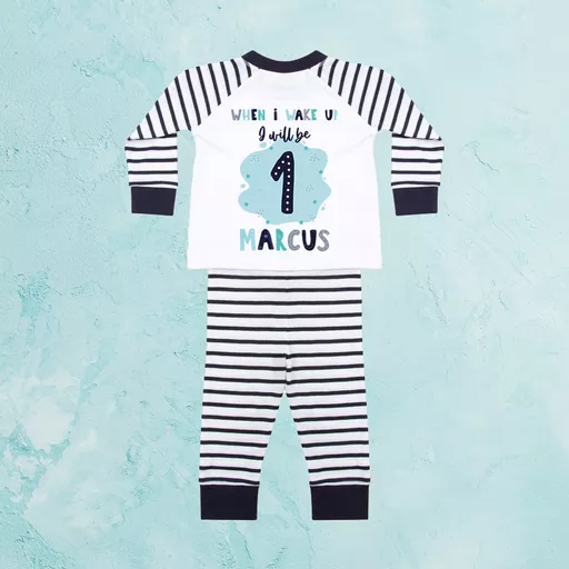 Personalised When I Wake Up Blue Splash Pyjamas