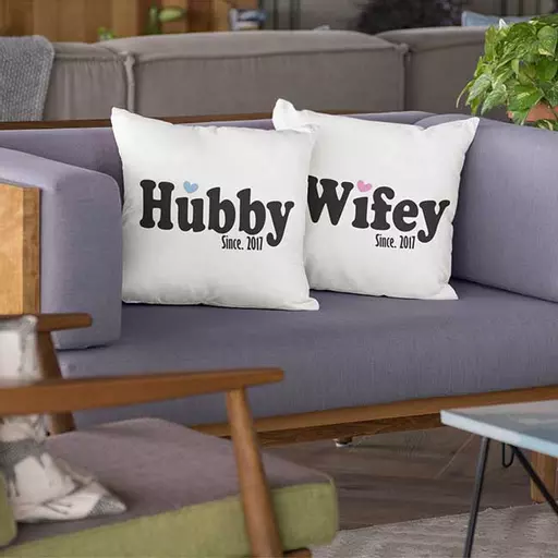 Bride & Groom cuddle pillows - Custom wedding keepsake with names