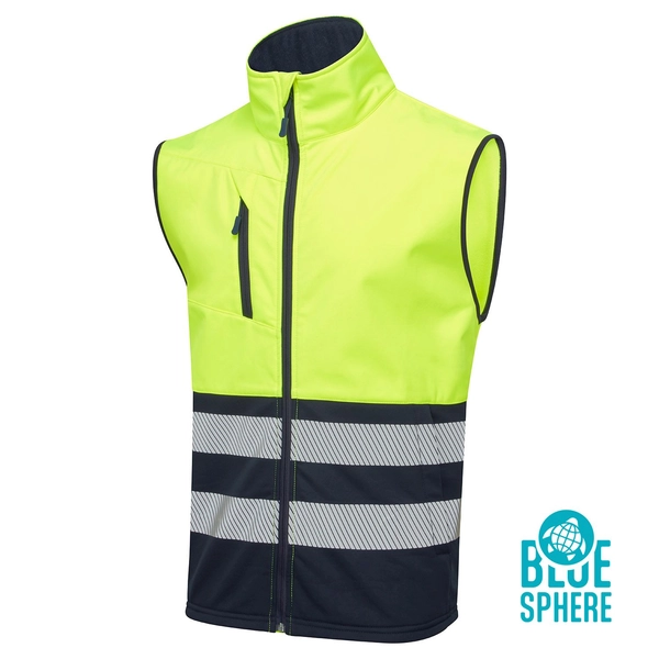 Picture of Supertouch Blue Sphere Essentials Hi Vis Eco Coolair Yellow Softshell Gilet