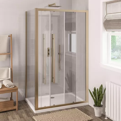 Vantage 2000 8mm Easy Clean 2000mm x 1400mm Soft Close Sliding Shower Door - Brushed Brass