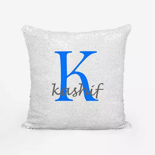 Personalised Sequin Magic Cushion For Him – Custom Initial "K" & Name Gift