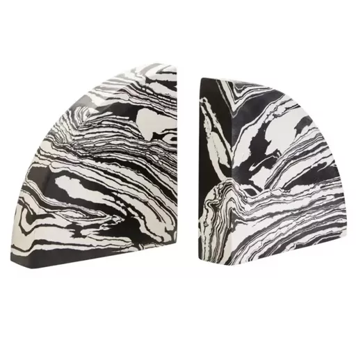 Marble Bookends, Damira, Black and White, Set of 2