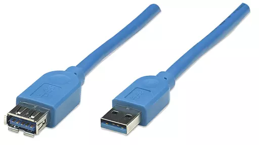 Manhattan USB-A to USB-A Extension Cable, 3m, Male to Female, 5 Gbps (USB 3.2 Gen1 aka USB 3.0), SuperSpeed USB, Blue, Lifetime Warranty, Polybag