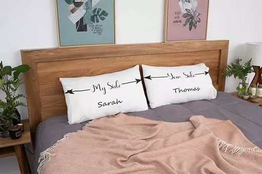 Romantic Anniversary Gift – Personalized Couple Pillow Covers with My Side Your Side Design for Husband and Wife