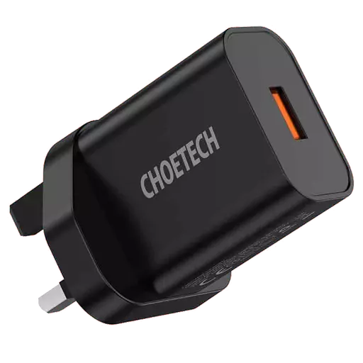 Choetech - 18W Qualcomm QC3.0 USB 3-Pin UK Charging Plug - Black