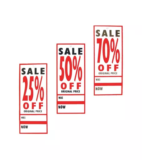 'Sale Percentage Off Was/Now' Tagging Tickets - 61mm x 150mm (Pack of 100)