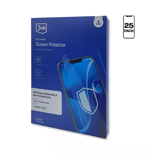 Privacy Screen Protector Film - Phone Size (25 Pack) (Dry & Wet Fit) - For 3mk AIO Protection System