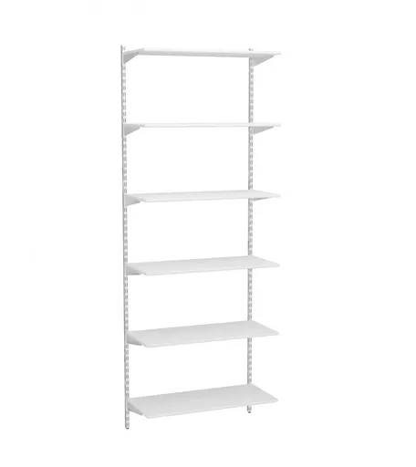 1980mm Chrome Twin Slot Shelving Kit with 6 x 67cm Wooden White Shelves