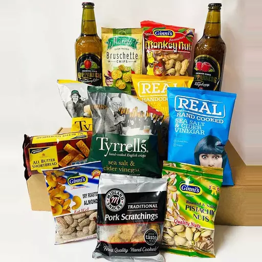 Kopparberg Premium Cider and Snacks Hamper with Personalised Christmas Card